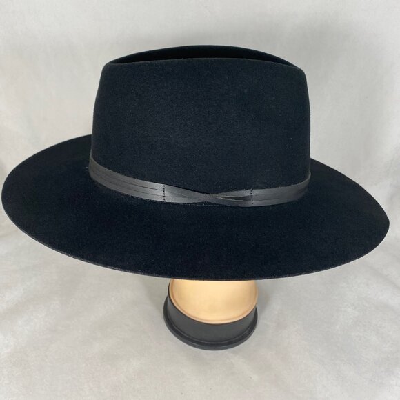 Goorin Bros Ruby Clark Wool Felt Fedora Hat Stiff Wide Brim Leather Band Black M main image 4